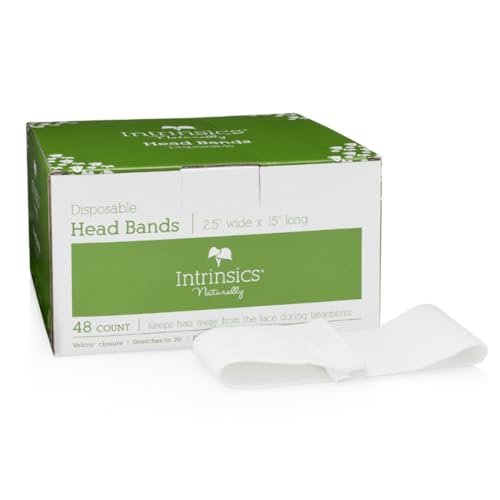 Intrinsics Disposable Spa Headbands (48 Count) – 2.5” x 15” Cotton Facial Headband with Velcro Closure, Stretchable to 30”, Esthetician Essentials for Beauty Treatments, Makeup, and Salon Use