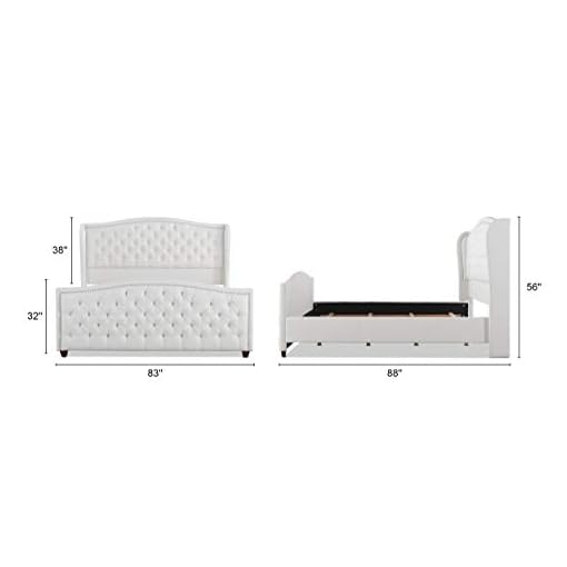Jennifer Taylor Home Marcella Tufted Wingback Bed, King, Bright White Beachfront Decor