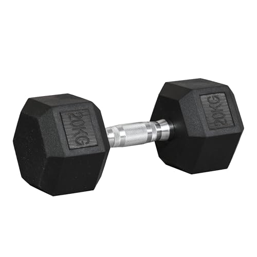 HOMCOM Haltère courte poids 20 Kg - 1 pièce, Haltère hexagonale entraînement musculaire & haltérophilie - métal caoutchouc noir