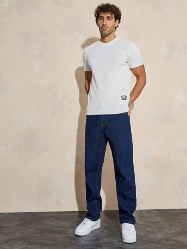 Image of Styli Men Solid Balloon Fit Jeans | Stretchable & Comfort, Mid-Rise Casual Denim Pants for Everyday Wear |Machine Washable