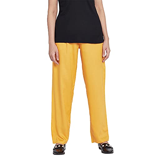 Image of GO COLORS Women Solid Mid Rise Relaxed Fit Viscose Casual Pants