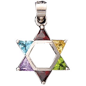Star of David Necklace with Multi Colored Stones Sterling Silver Necklace