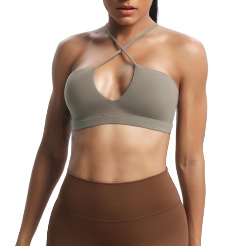 Image of Aoxjox Women's Workout Sports Bras Jamie Deep V Fitness Training Gym Bra Yoga Crop Tank