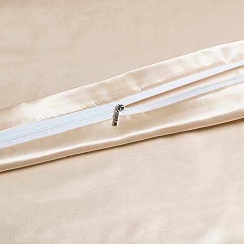 Image of NSGZ Satin Duvet Cover for Weighted Blanket, 60x80, 8 Ties, Khaki | 8 Ties And Zipper For Secure Fit, Cooling Satin Gentle On Skin, Machine Washable, Fits 48x72 And 60x80 Weighted Blankets