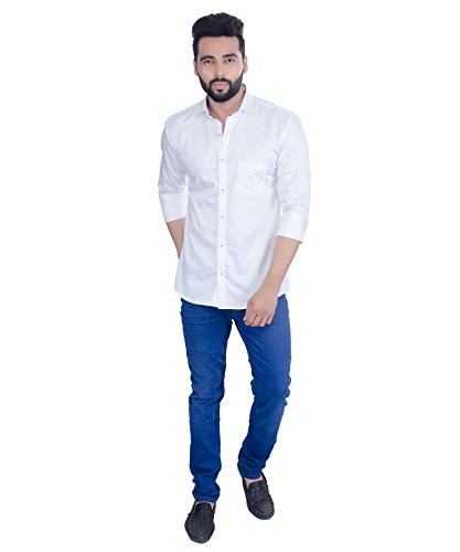 Image of Fifth Anfold Men's Pure Cotton Solid Color Mandarin Collar Full Sleeve Casual Wear Shirt, Office Wear for Men