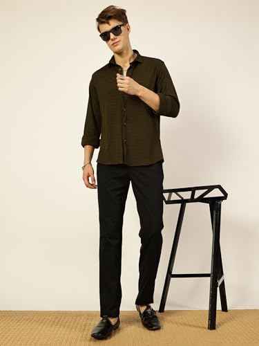 Image of Thomas Scott Men's | Solid | Textured Fabric | Full Sleeve | Regular Fit | Polyester-Blend | Spread Collar | Casual Shirt
