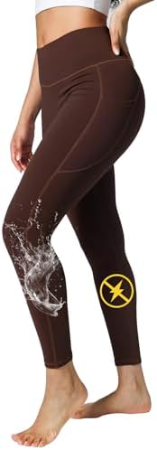 BRXL Women's Fleece Lined Leggings Pet Hair Resistant Tummy Control High Waisted Water Resistant with 3 Pockets Thermal Warm