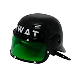 TrendandStylez Kinderhelm SWAT, Police, Visirhelm Polizist, Kinnriemen, grünes Visir hochklappbar, Kostüm, Karneval, Mottoparty