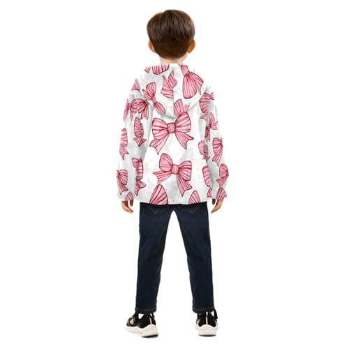 Pink Striped Bow Pattern Toddler Fleece Jacket Girl Boys Hooded Fleece Jacket Coat Warm Outwear Zip-up 3-10T4