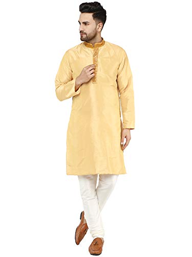 SKAVIJ Herren Tunika Kurta Pyjama Party Tragen Kleid (Beige, XL) Cover