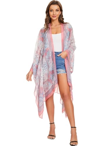 Image of Breezy Lane Women's Kimono Cardigan Summer Swimsuit Coverups Beach Cover Up with Floral Print for Vacation