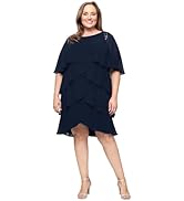 slim fit dress slacks Printed Chiffon Tiered Dress with Capelet Sleeves and Embellishment at  Shoulders main image 0