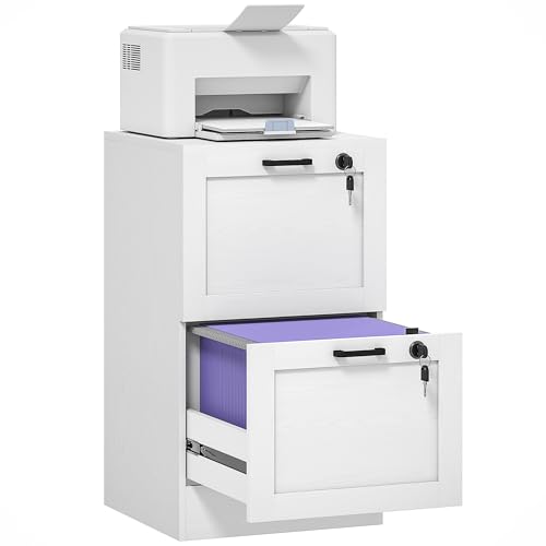 HOMCOM 2-Drawer Filing Cabinet, Lockable File Cabinet for A4, Letter, Office Storage Drawers with Lock for Home Office, 40 x 40 x 71 cm, White