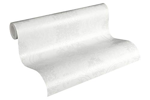 A.S. Création Livingwalls Vliestapete mit Glitter Neue Bude 2.0 Tapete mit Ornamenten barock 10,05 m x 0,53 m weiß Made in Germany 361661 36166-1