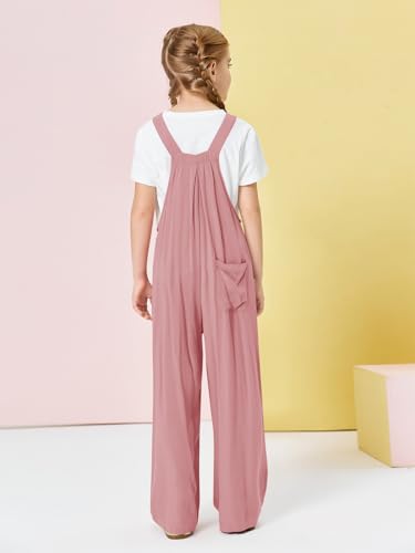 Image of Haloumoning Girls Overalls Kids Casual Sleeveless Wide Leg Jumpsuit Loose Rompers with Pockets 5-14 Years