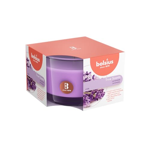 Bolsius - Vela perfumada - cristal - aroma a lavanda - cera - morado - 6 unidades - Cera vegetal natural - Sin aceite de palma