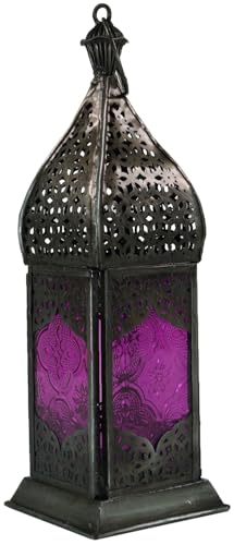 Guru-Shop Métal Oriental / Lampe en Verre Dans un Design Marocain, la Lumière du Vent en 5 Couleurs, Pourpre, Fer, Couleur: Pourpre, Lampes de Fer, Lampes en Laiton