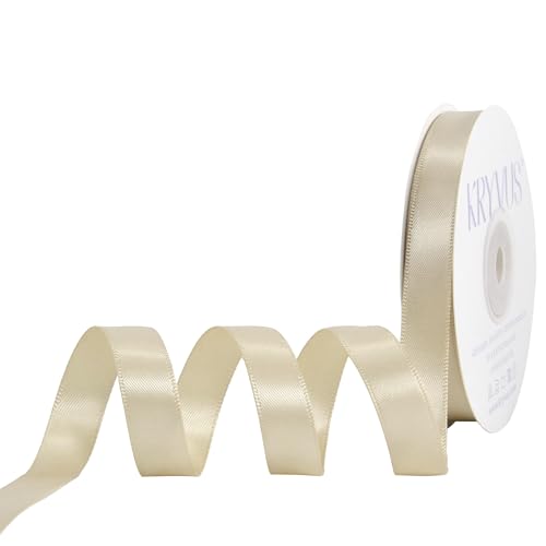 Kryvus Beige Satin Ribbon, Double Faced 1/2 Inch X 25 Yards Beige Ribbon, Premium Satin Ribbon for Gift Wrapping, Crafts, Hair Bow Making, Sewing, Flower Bouquet, Wedding Party Decor