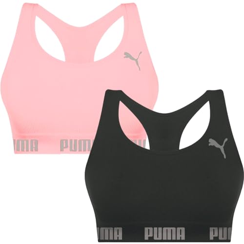 PUMA Kit 02 Top Nadador Sem Costura Academia Feminino Adulto | 1 Salmão - 1 Preto | G