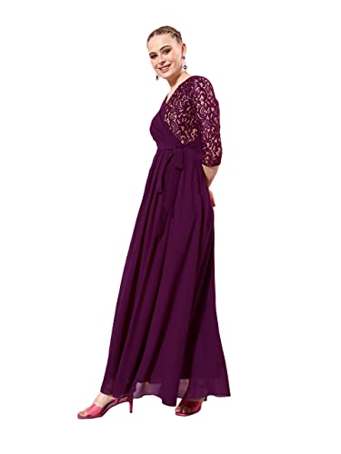 Image of Miss Chase Women's Round Neck Cap Sleeves Lace Knee -Long Skater Dress