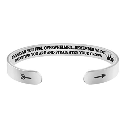 Daughter Gifts from Mom Inspirational Bracelets Women Mantra Cuff Crown Engraved Birthday Christmas Jewelry Cuff Bangle