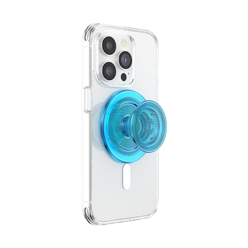PopSockets Phone Grip Compatible with MagSafe, Adapter Ring for MagSafe Included, Phone Holder, Wireless Charging Compatible - Electric Blue Translucent