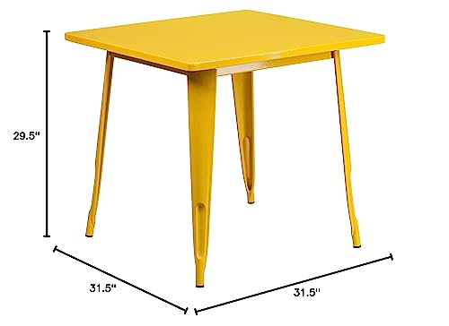 EMMA + OLIVER Commercial Grade 31.5" Square Yellow Metal Indoor-Outdoor Table