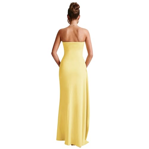 Image of Women's Sexy Strapless Backless High Split Long Maxi Dress Ruched Off Shoulder Sleeveless Bodycon Party Cocktail Dresses