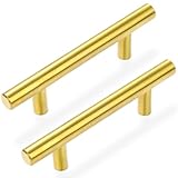 Estmoon 30 Pack Brushed Brass Cabinet Handles Gold 3 Inch Hole Center Cabinet Pulls Stainless Steel Drawer Handles Kitchen Cabinet Hardware Pulls for Cabinets and Drawers - 5' Length, 3' Hole Center