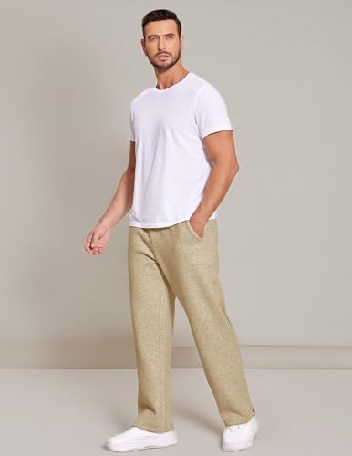 Image of Deyeek Men's Fleece Lined Sweatpants Open Bottom Straight Leg Sweat Pants for Mens Loose Fit Joggers Sweatpants with Pockets