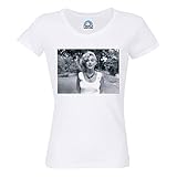 Hohe Farbbrillanz T-Shirt für Damen, Rundhalsausschnitt, Bio-Baumwolle, Marilyn Monroe, weißes Kleid, Modell Super Star 60\'s Hollywood, weiß, Small
