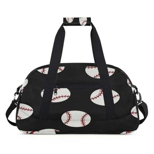 Baseball Ball Print Kids Overnighted Duffel Bag Carry-On Size & Ideal for School Practice or Weekender Travel with Zip and Shoulder Stra for Boys & Girls