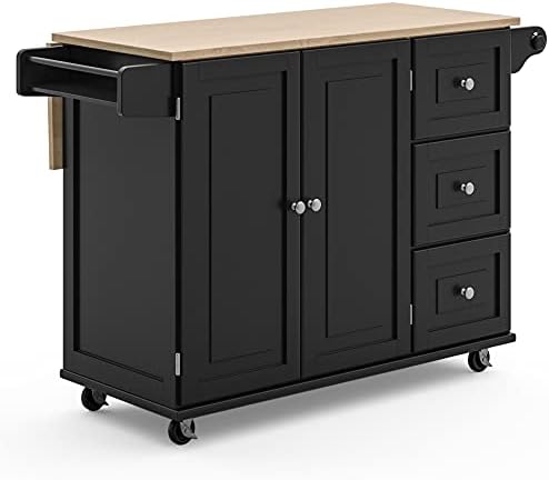Homestyles Dolly Madison Kitchen Cart with Wood Top and Drop Leaf Breakfast Bar, Rolling Mobile Kitchen Island with Storage and Towel Rack, 54 Inch Width, Black
