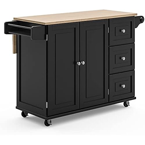 Homestyles Dolly Madison Black Mobile Kitchen Island Cart with Wood Drop Leaf Breakfast Bar