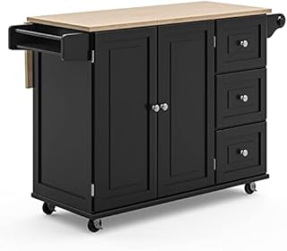 Homestyles Dolly Madison Kitchen Cart with Wood Top and Drop Leaf Breakfast Bar, Rolling Mobile Kitchen Island with Storage and Towel Rack, 54 Inch Width, Black