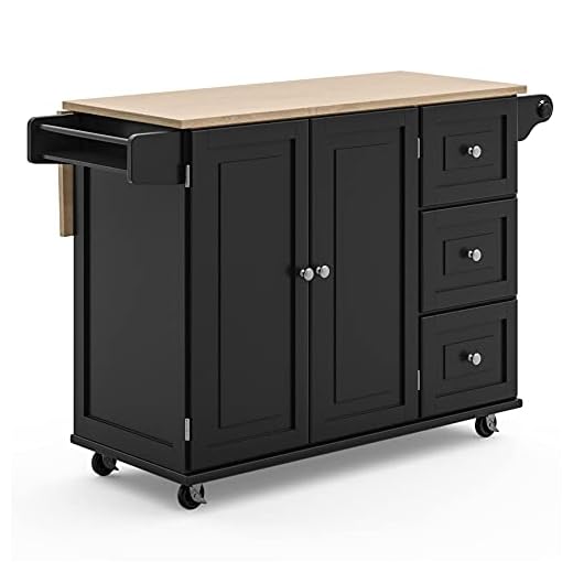 Homestyles Dolly Madison Kitchen Cart with Wood Top and Drop Leaf Breakfast Bar, Rolling Mobile Kitchen Island with Storage and Towel Rack, 54 Inch Width, Black