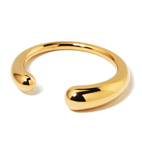 BENIQUE Stackable Ring for Women Non-Tarnish Waterproof Open Cuff Ring in 18K Gold Plated and Silver Tone Jewelry-Grade Stainless Steel Size 7 (18K Gold Color 7)