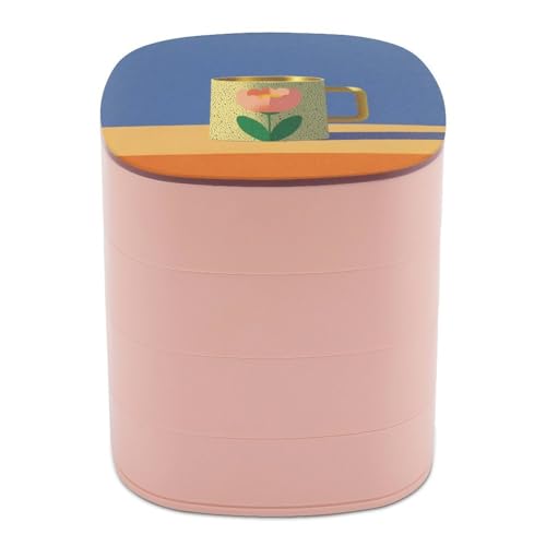 Jubonexis Taza simple con patrón de flores para mujer, organizador de pendientes, organizador giratorio de joyas para collares, pulseras, anillos