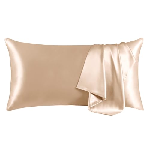 THXSILK Set of 2 100% Mulberry Silk Pillowcase for Hair and Skin, Grade 6A+ Mulberry Silk Pillow Cases Ultra-Soft, Hypoallergenic Pillow Case Cover with Zipper (California King 20"x40", Beige)