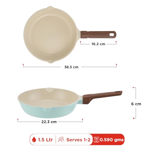 Image of Vinod Ceravit Non Stick Ceramic Frying pan - 20 cm, 1.5 Litre | PFAS & PFOA Free | 100% Toxin Free Cookware | Versatile Frypan for Omelet, Eggs & Everyday Kitchen Cooking | Gas & Induction Compatible
