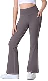 Picture of IUGA Girls Flare Leggings High Waist Cute Preppy Clothes for Girls Uniform Pants with Pockets Bell Bottom Pants Dark Grey