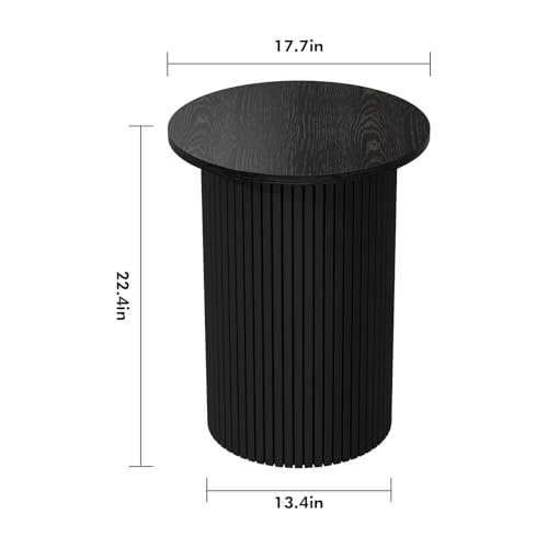 Wnutrees Round Fluted End Table,Small Accent Pedestal Side Table, Wood Fluted Nightstand Bedside Table for Living Room, Bedroom, Handcrafted Finish, Black by Wnutrees - Image 3