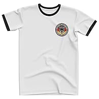 Germany Football Shirt - Germany Deutschland Badge T-Shirt Mens White and Black Ringer T shirt Premium Cotton Quality Official Purple Print House Mens branded short sleeved round crew necked t-shirt Purple Print House Designs | This design was create...
