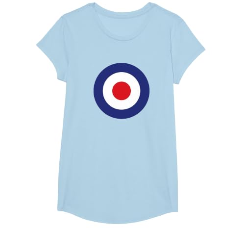 Mod Target Circle Music Logo | Retro Air Force RAF Roundel T-Shirt, Girls, Baby Blue, Large