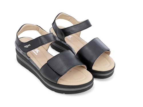 Sandalo sportivo in pelle nero con zeppa Melluso 019185q en color negro