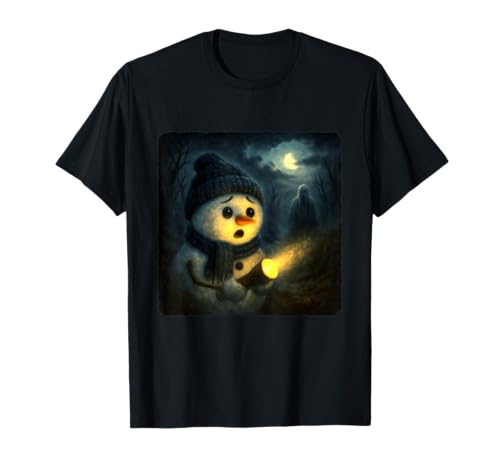 Snowman Scary Horror Night Flashlight Halloween Ghost T-Shirt