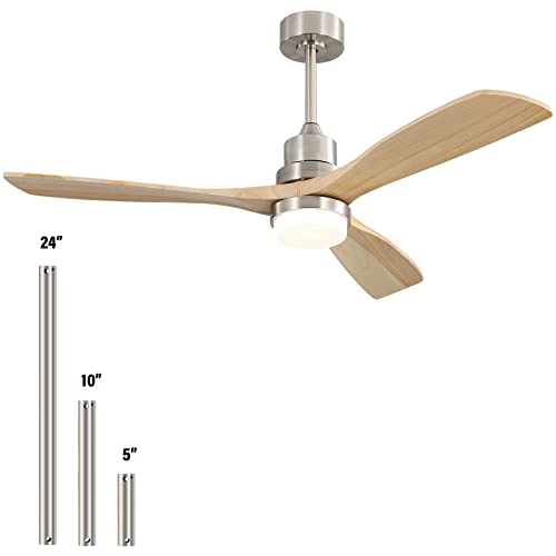 Sofucor 52 Inch Ceiling Fan With Light Remote Control Dimmable Led Light 3 Wood Fan Blades Reversible Dc Motor Modern Farmhouse Ceiling Fan With 3 Downrods(5 Inch/10 Inch/24 Inch) (Natural Wood Color) #TOP7
