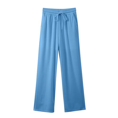 Women's Casual High Waist Wide Leg Pants Elastic Waistband Flowy Trousers Comfortable Vacation Pure Color2