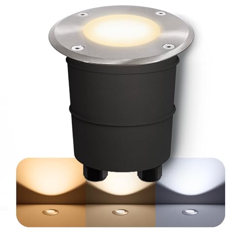 SSC-LUXon MARNE LED Bodeneinbauleuchte aussen GU10 - mit LED GU10 3W drei einstellbaren Lichtfarben 3CCT - runder Bodenspot IP67 befahrbar & betretbar 230V