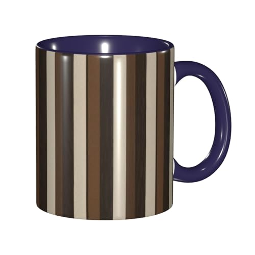 Image of WPKJU Brown Stripe Printed 11OZ Ceramic Coffee Mug with Elegant Gift Box, Perfect for Everyday Use and Special Occasions, Navy Blue